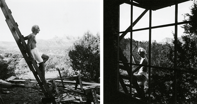 Max Ernst during the construction of the studio in Sedona, Arizona, 1946, photo: Lee Miller. Courtesy of the estate of Peter Schamoni